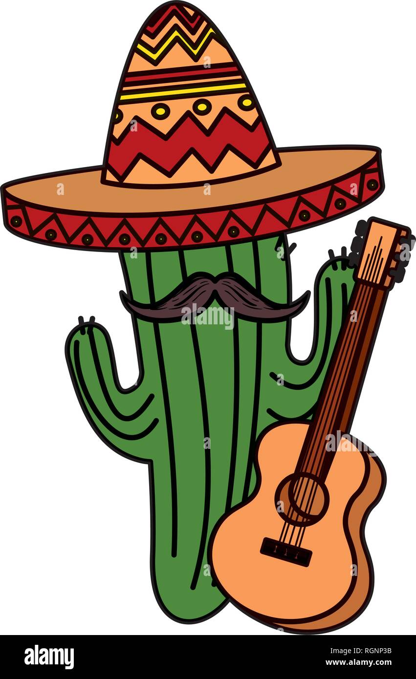 mexican cactus with hat maricachi and guitar Stock Vector Image & Art ...