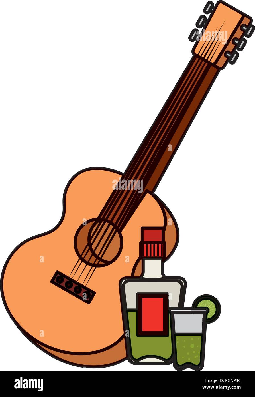 guitar instrument with tequila bottle Stock Vector Image & Art - Alamy