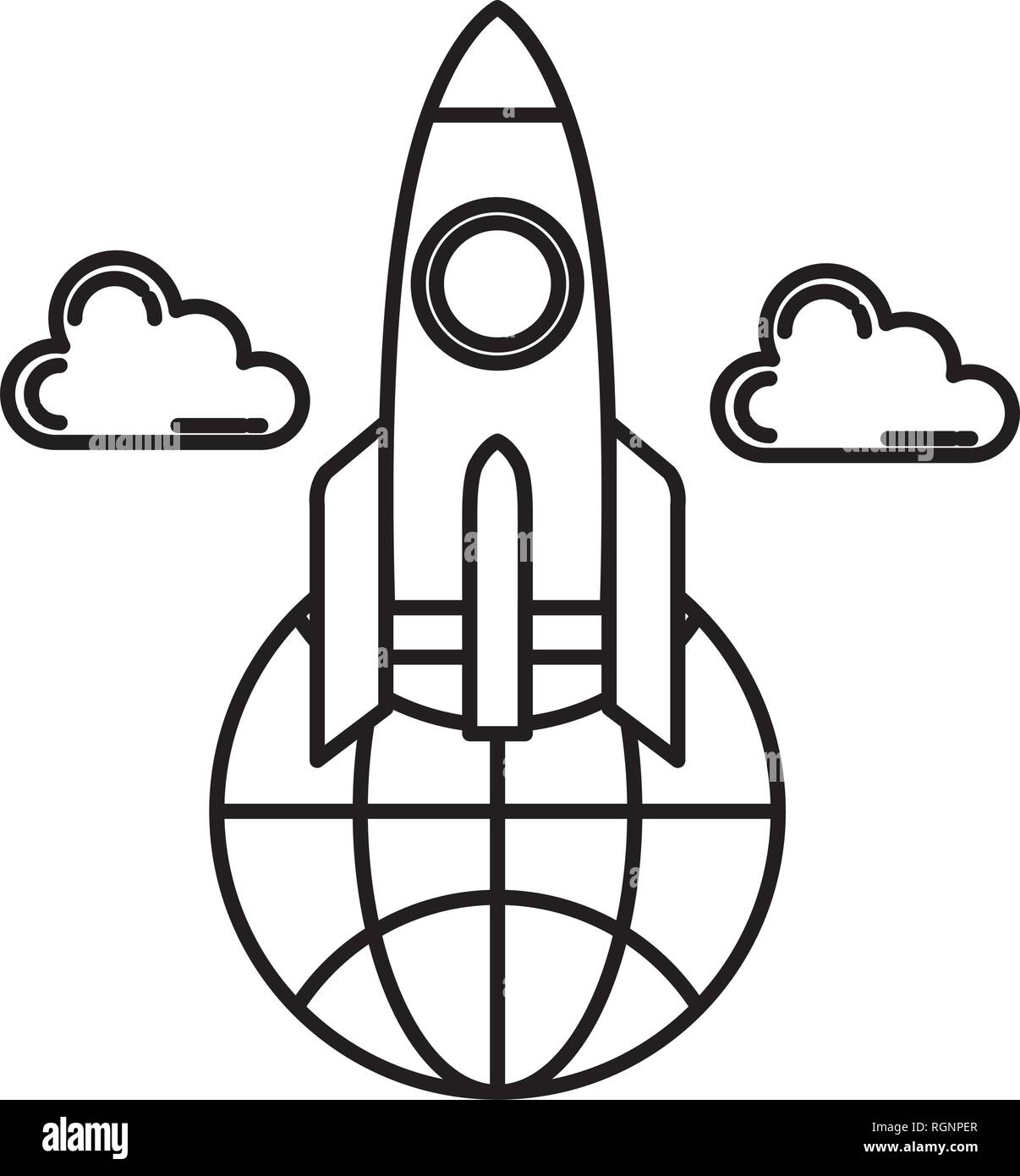 rocket launcher with sphere planet Stock Vector