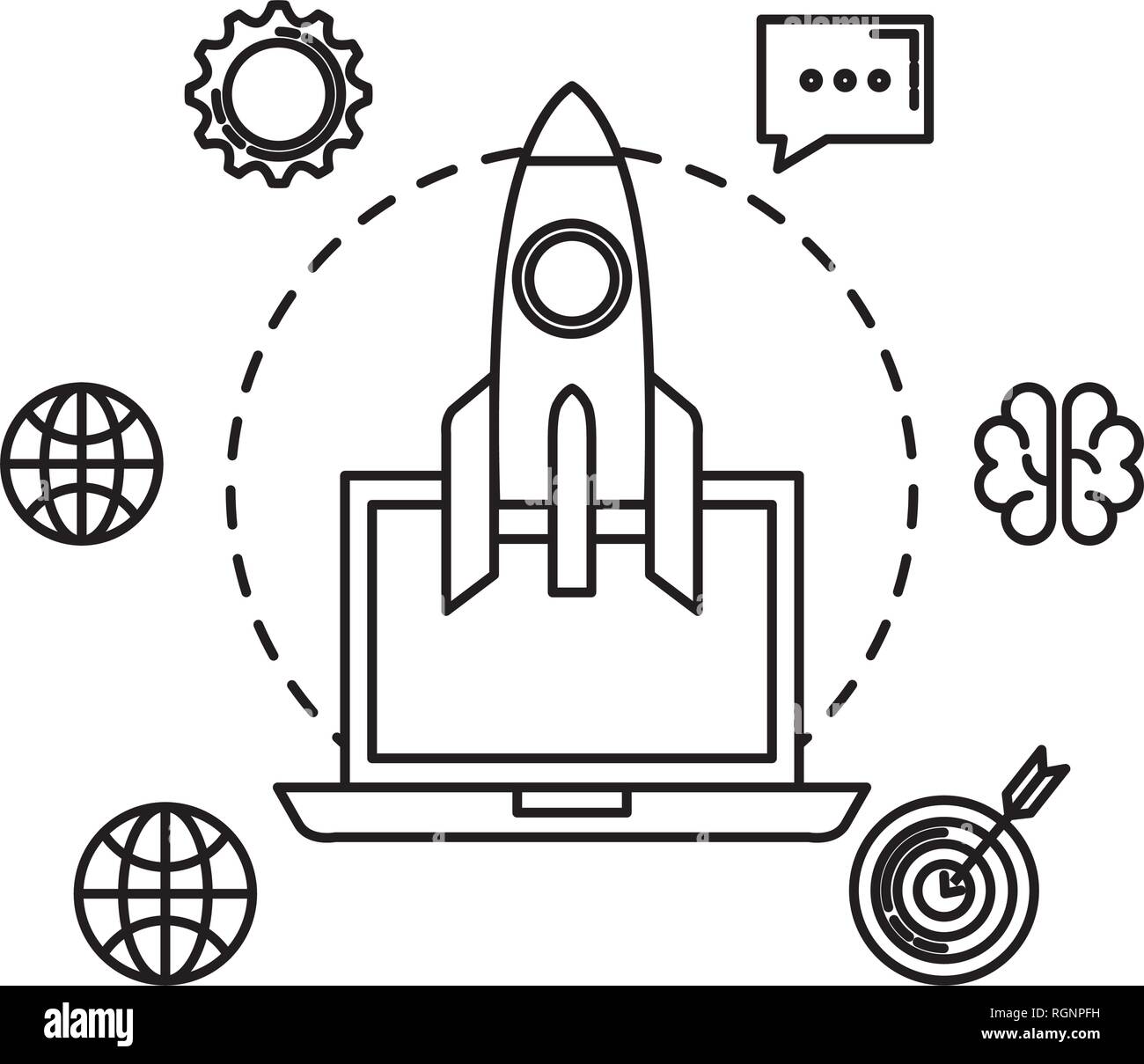 rocket launcher with laptop and business icons Stock Vector Image & Art ...