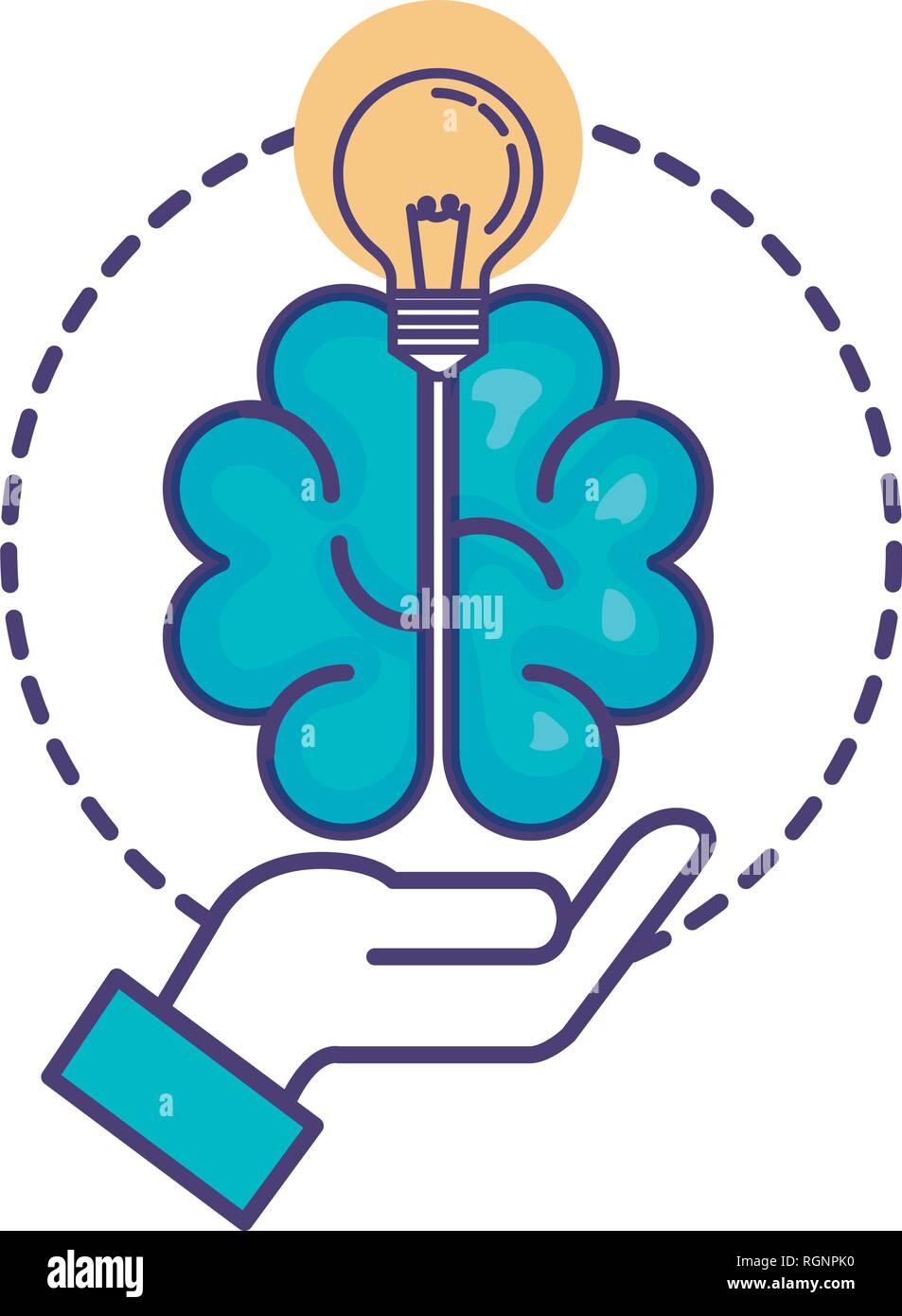 hand lifting bulb light and brain Stock Vector