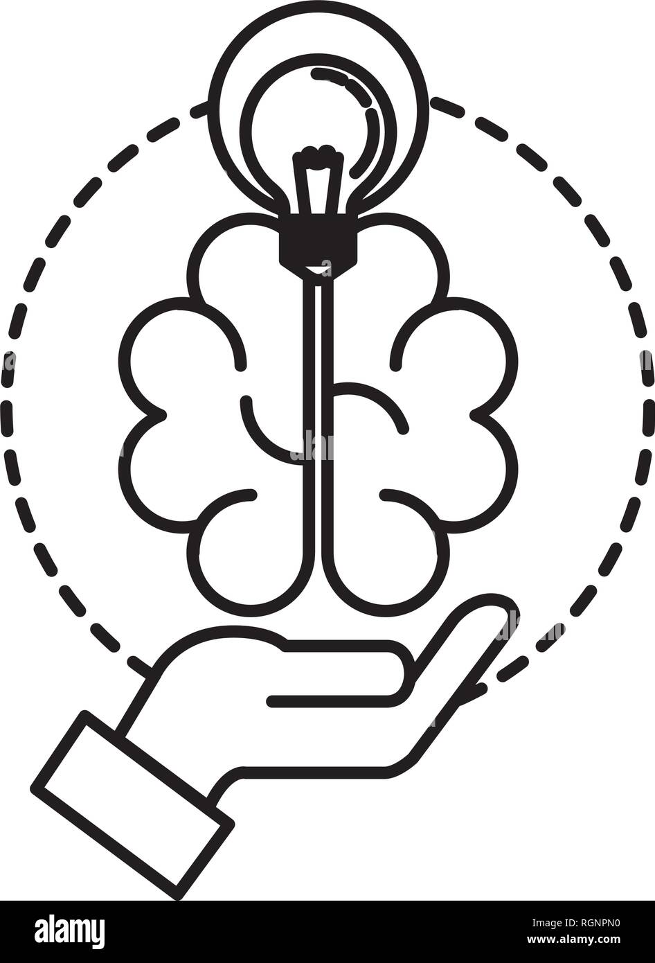 hand lifting bulb light and brain Stock Vector
