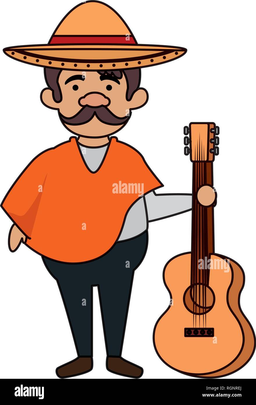 traditional mexican man with hat and guitar Stock Vector Image & Art ...