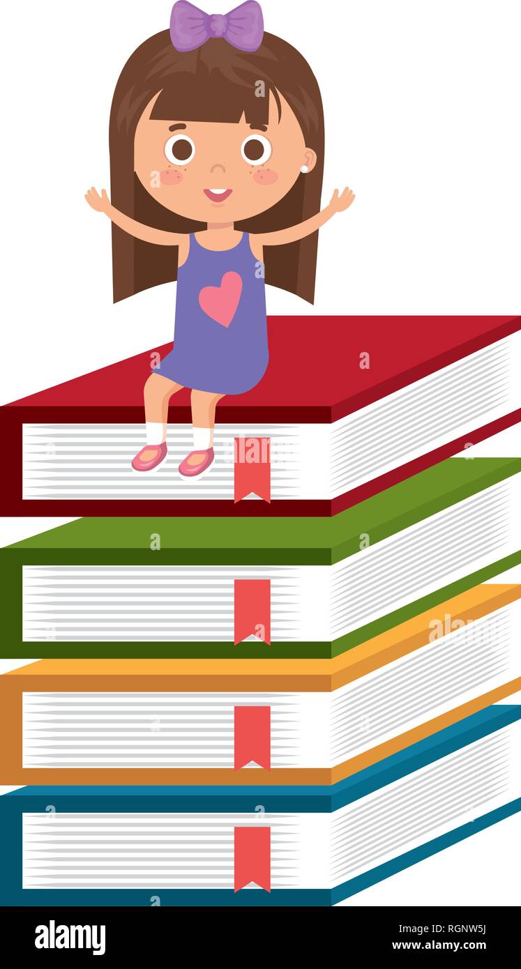 little student girl with pile books character Stock Vector Image & Art ...