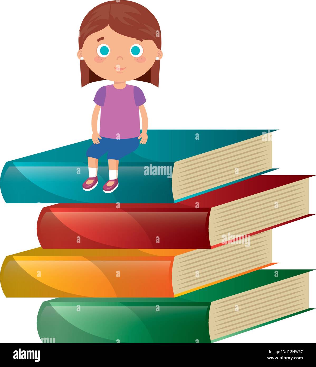 little student girl with pile books character Stock Vector Image & Art ...