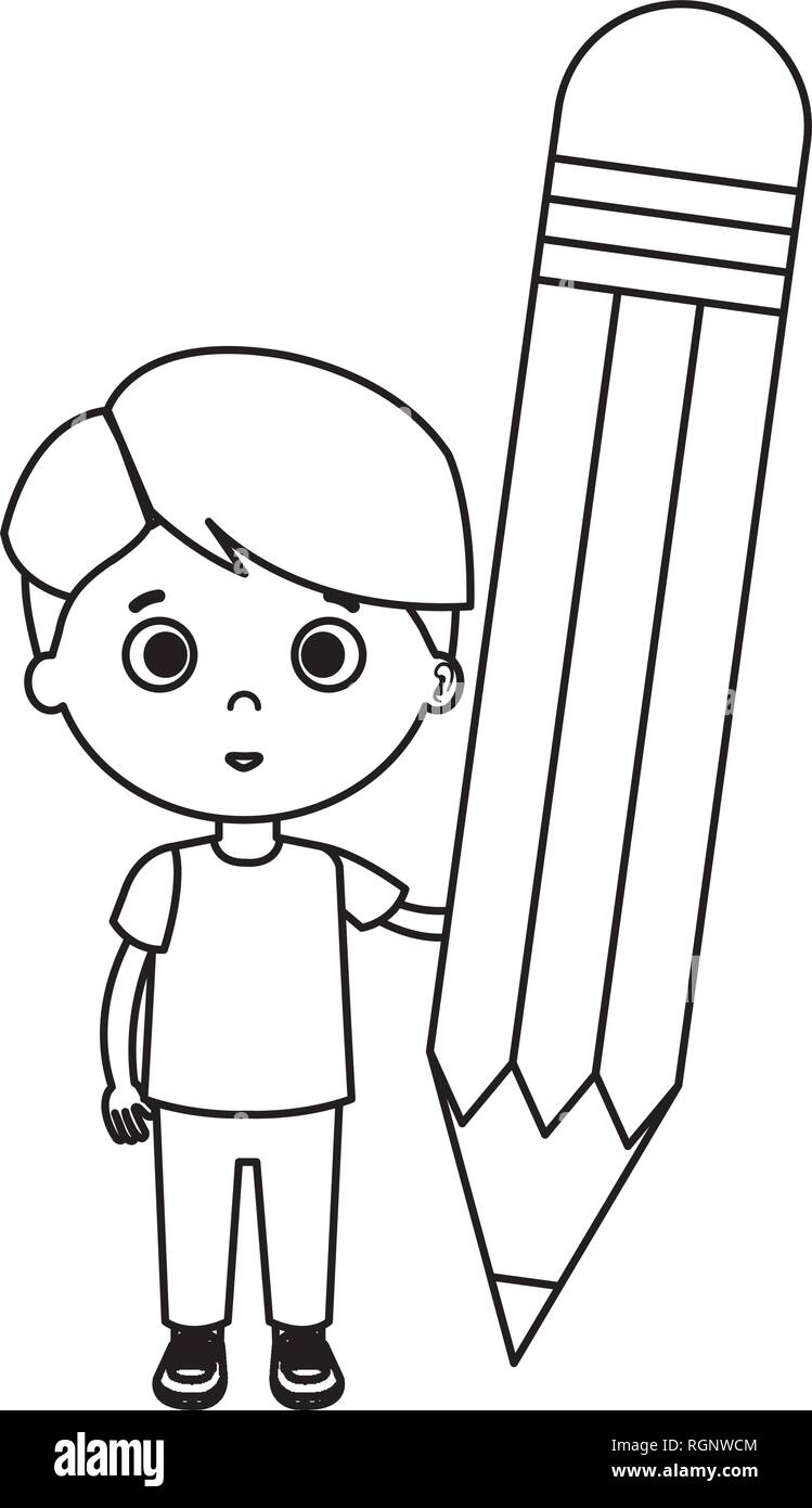 little boy student with pencil character Stock Vector
