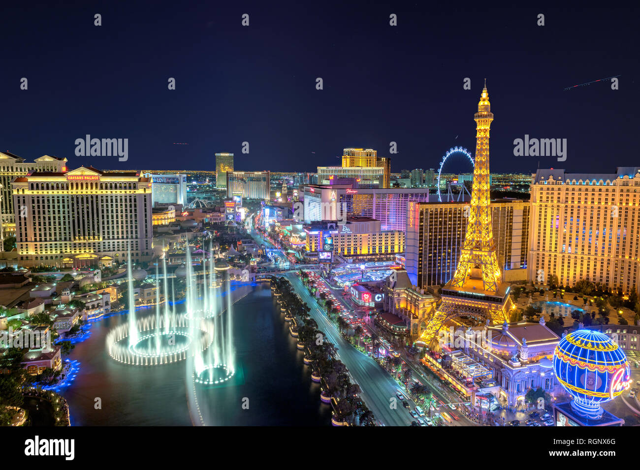Las Vegas strip skyline as seen at night Stock Photo