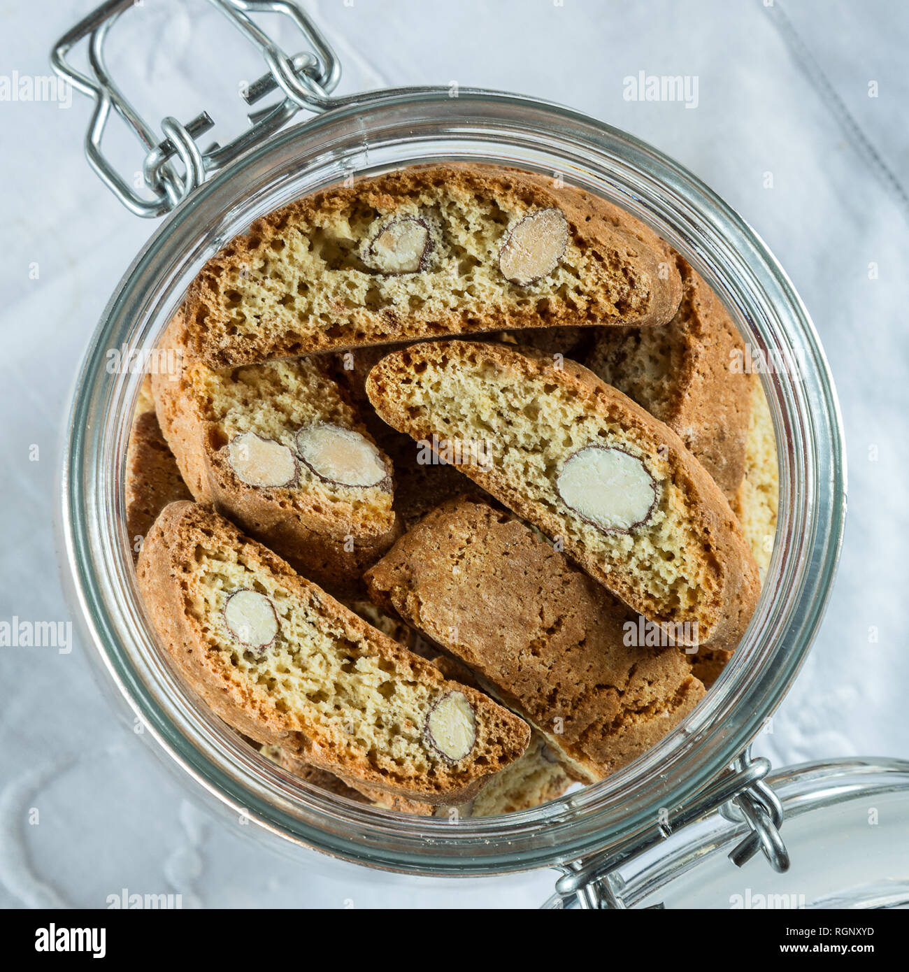 Almond Cantuccini or Biscotti in a storage jar Stock Photo Alamy