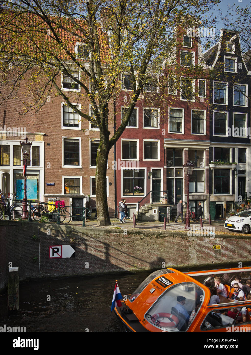 Lovers Canal Cruises and typical Dutch architecture, Amsterdam, Netherlands Stock Photo