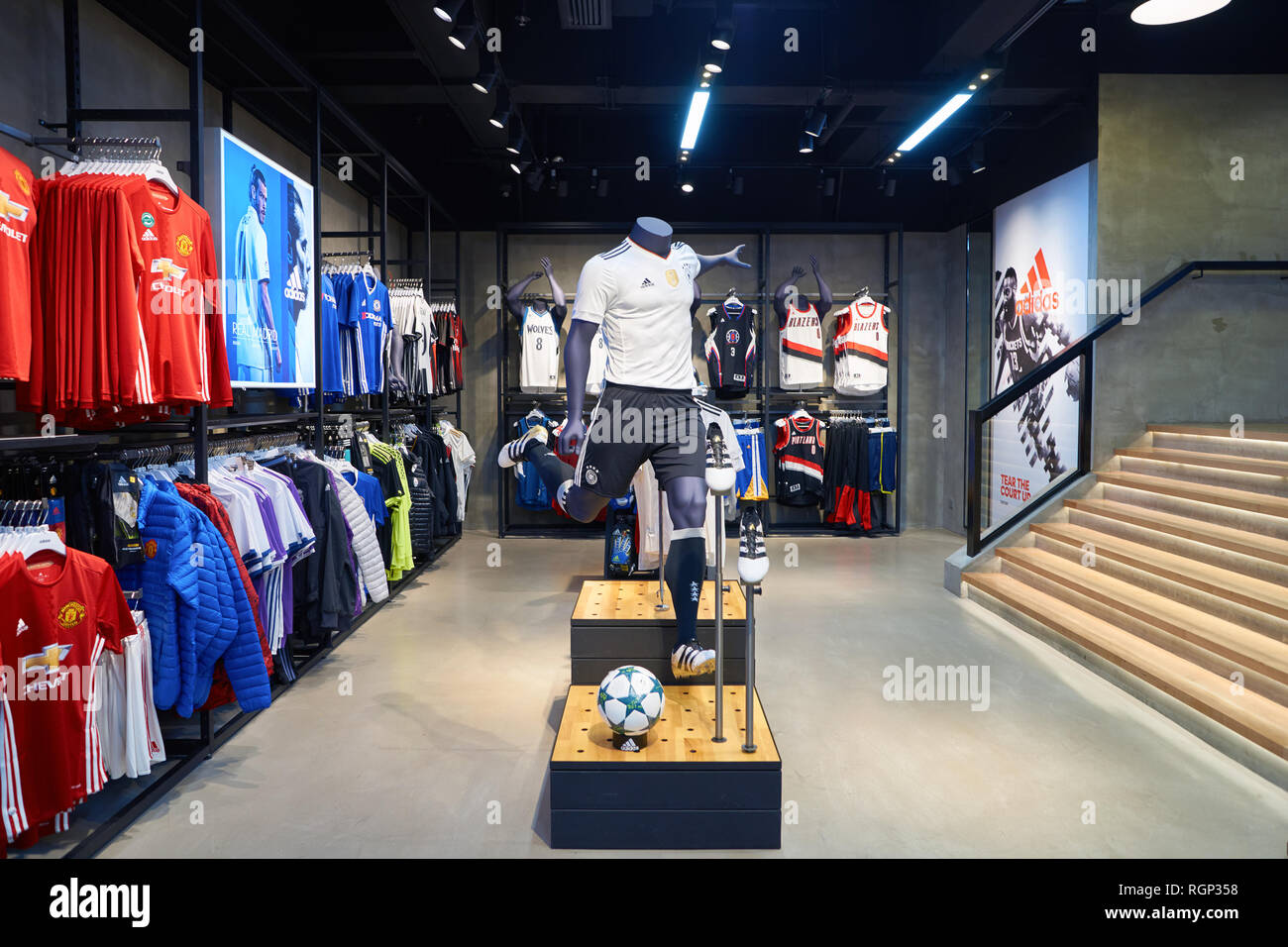 HONG KONG - CIRCA NOVEMBER, 2016: inside Adidas store in Hong Kong. Adidas AG is a multinational corporation that designs and manufactures shoe Stock Photo - Alamy