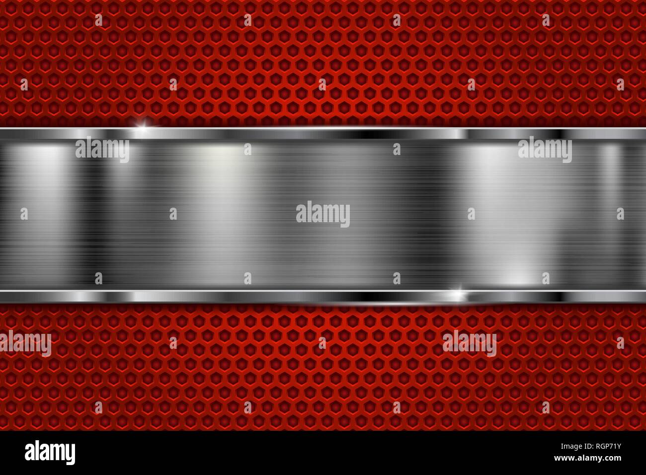 Red brushed metal texture. Scratched metallic surface with perforation ...