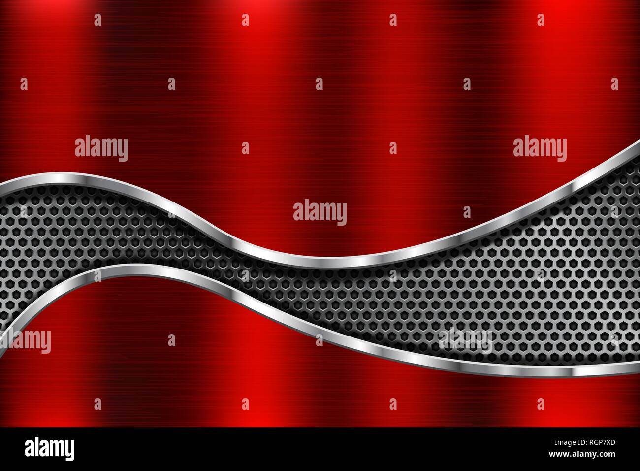 Red metal background with perforated element Stock Vector