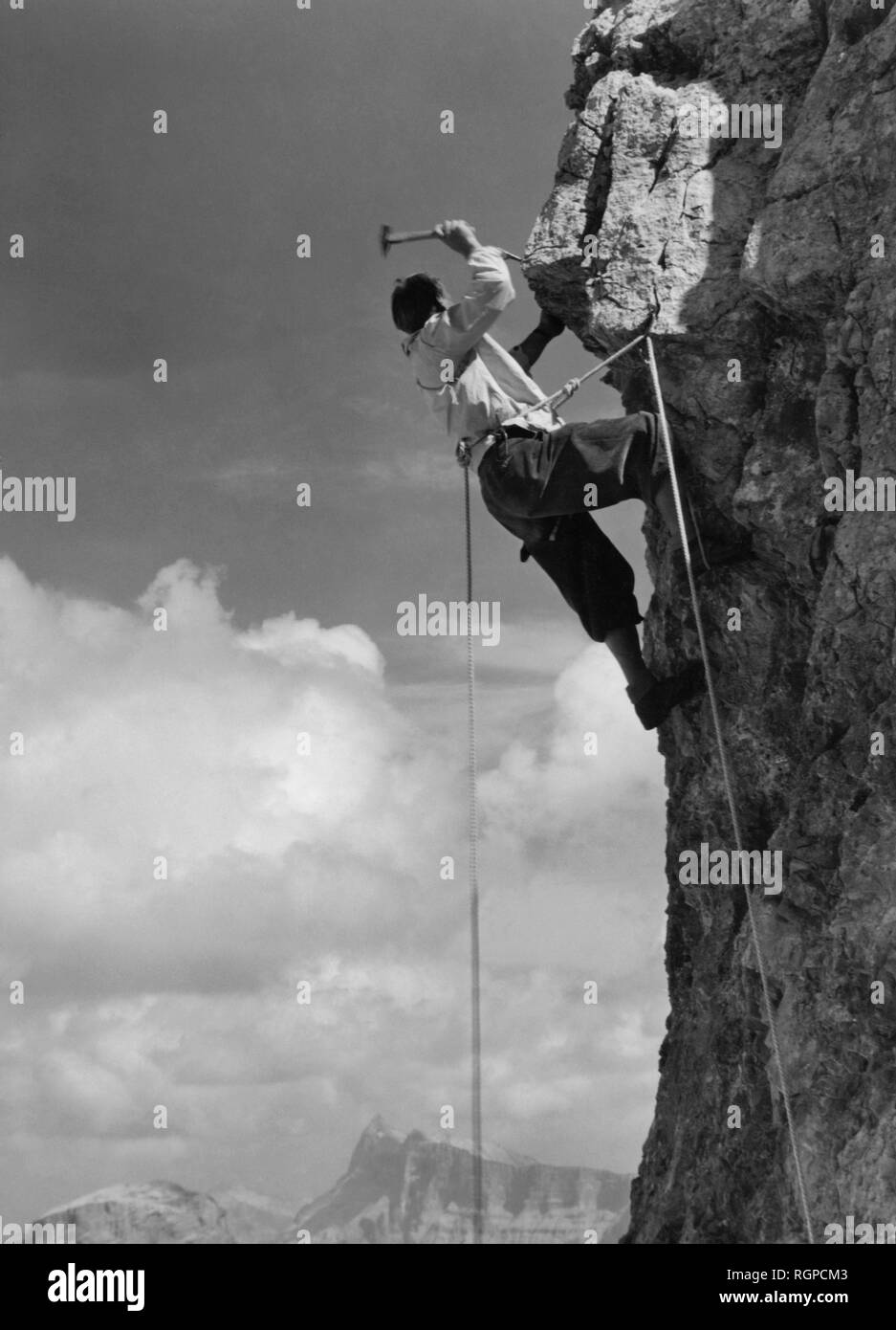 climbers, sella group, dolomites, 1955 Stock Photo