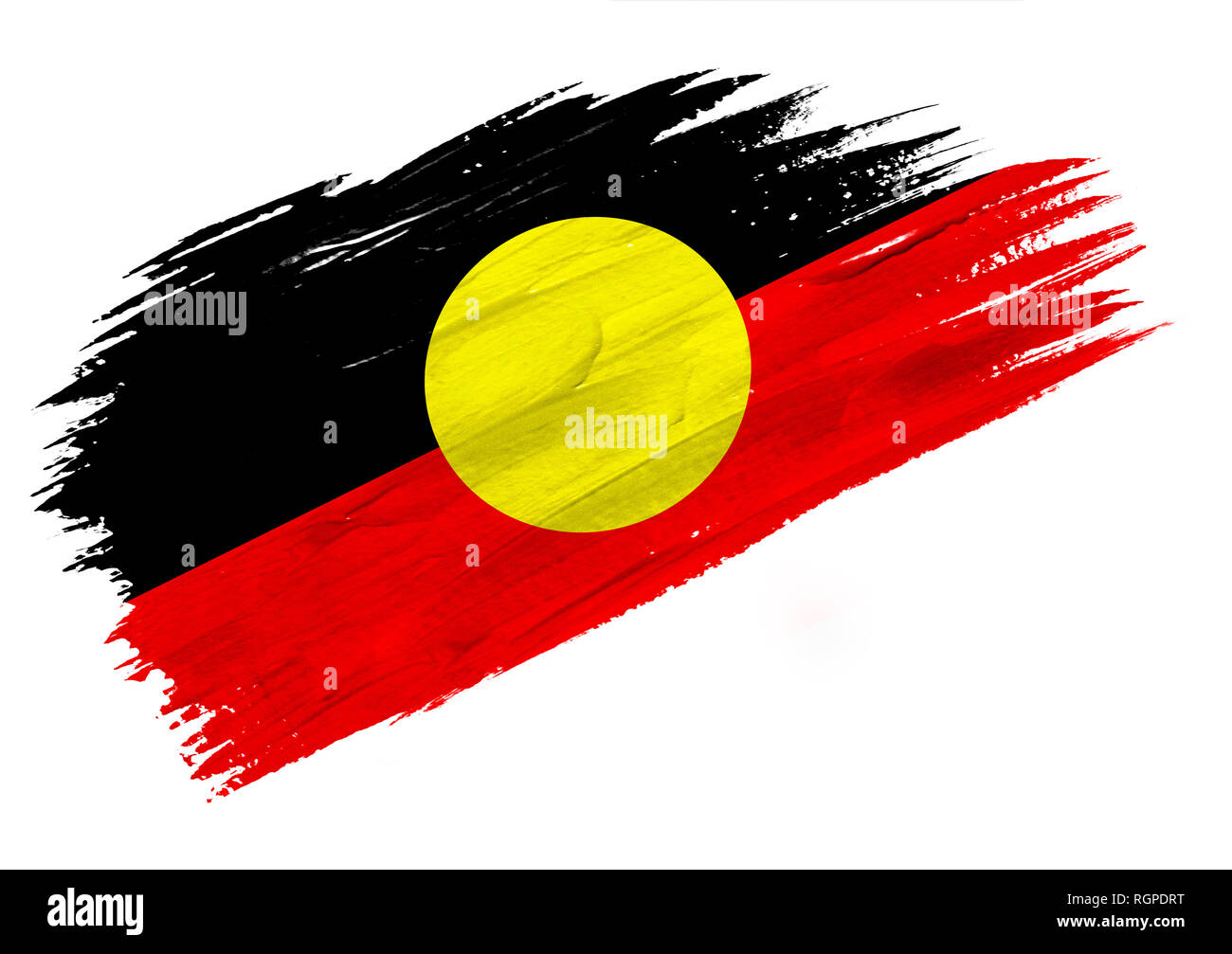 Brush painted Australian Aboriginal flag. Hand drawn style illustration Stock Photo