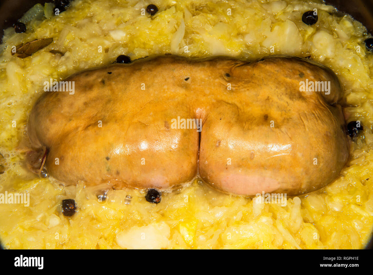 German deli Sauerkraut with liver sausage Stock Photo