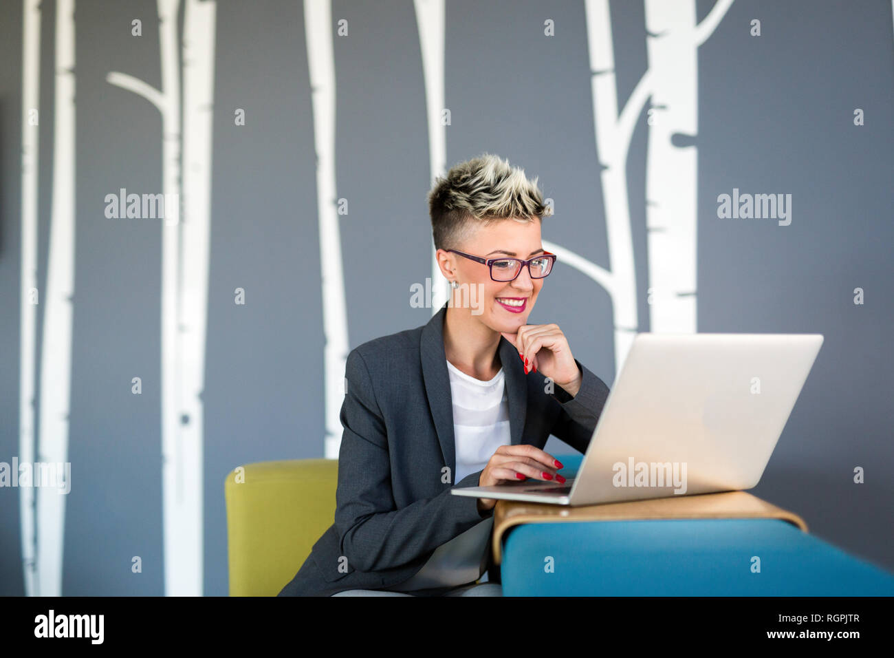 Successful company with happy workers Stock Photo