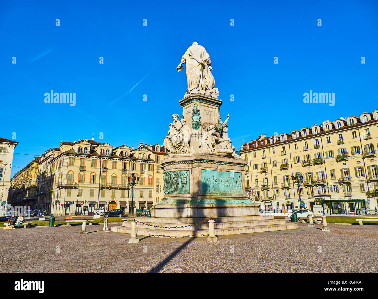 Camillo Benso, Count of Cavour, monument in Piazza Carlo Emanuele II square, also know as Piazza Carlina. Turin, Piedmont, Italy. Stock Photo
