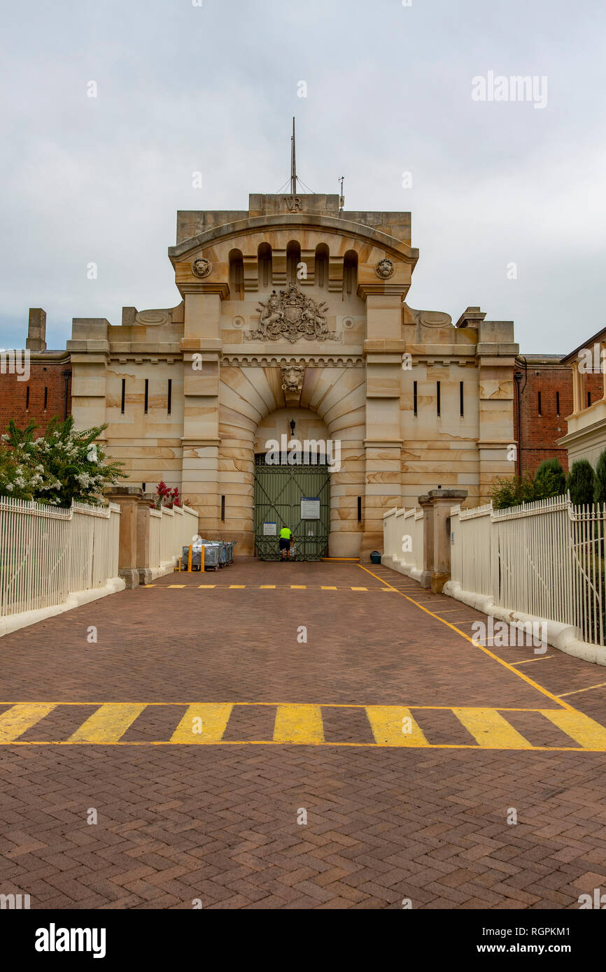 Victorian stone gatehouse at Bathurst jail correctional prison centre in Bathurst,New South Wales,Australia Stock Photo