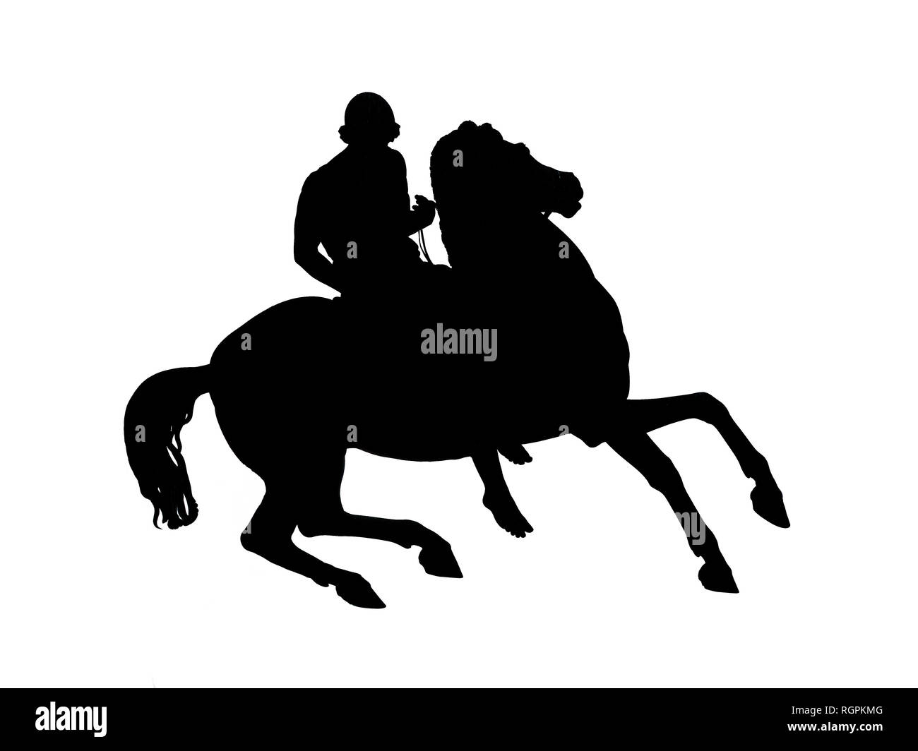 Black silhouette of a equestrian statue isolated over a white background. Stock Photo