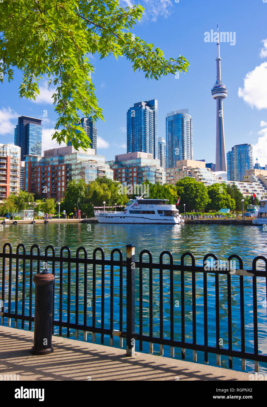 Toronto waterfront with Lake Ontario and the CN Tower, Toronto, Ontario, Canada Stock Photo