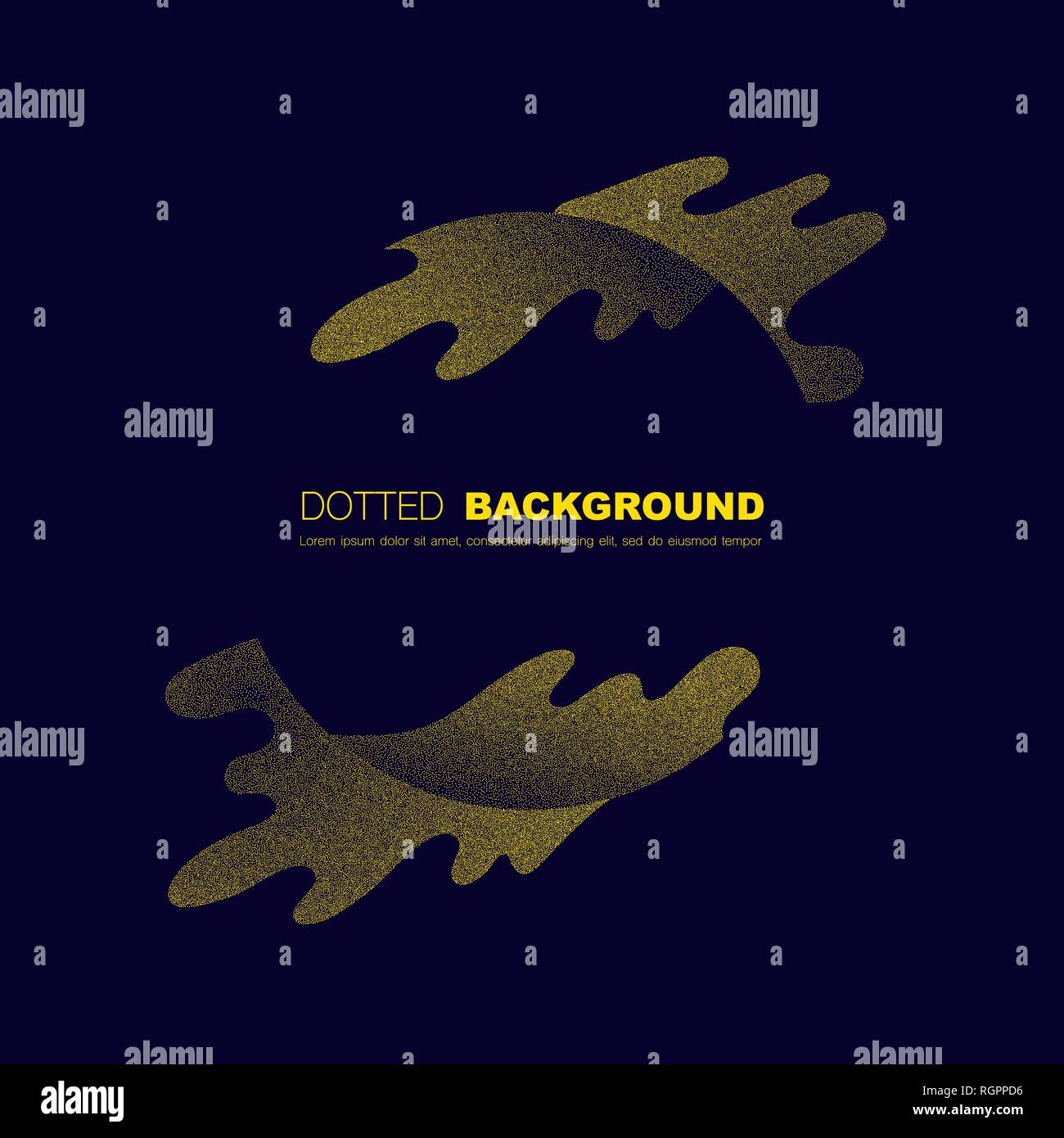 Dark blue background with yellow dotted halftone elements and sample text Stock Vector