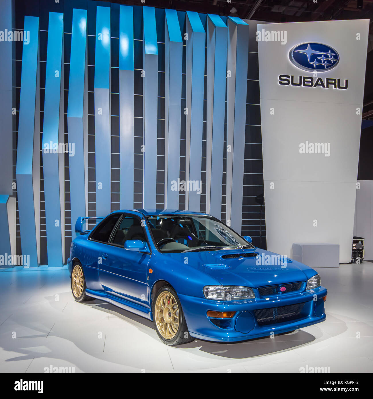 DETROIT, MI/USA - JANUARY 14, 2019: A 1998 Subaru Impreza WRX STi 22B car at the North American International Auto Show (NAIAS). Stock Photo