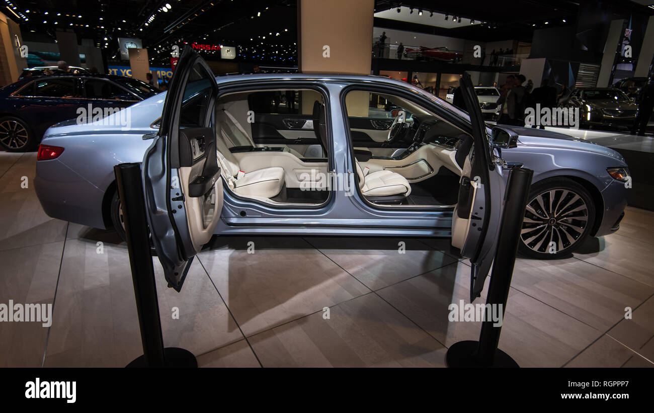 DETROIT, MI/USA - JANUARY 14, 2019: 80th Anniversary Lincoln Continental, center-opening doors, at the North American International Auto Show (NAIAS). Stock Photo