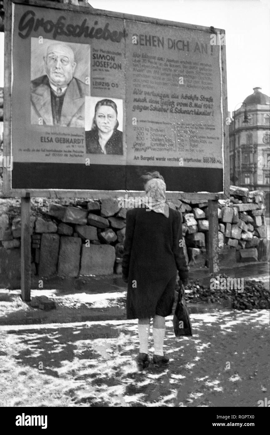 Poster, economy of scarcity and crime, 1948, Leipzig, Saxony, GDR, Germany Stock Photo