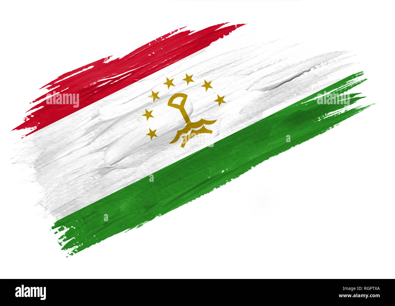 Brush painted Tajikistan flag. Hand drawn style illustration Stock Photo