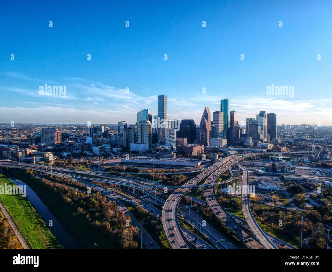 Houston Downtown from the air Stock Photo