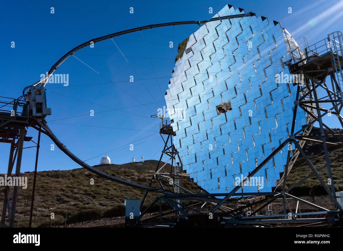 Telescope MAGIC I of the Roque de los Muchachos Observatory on La Palma, Canary Islands Stock Photo