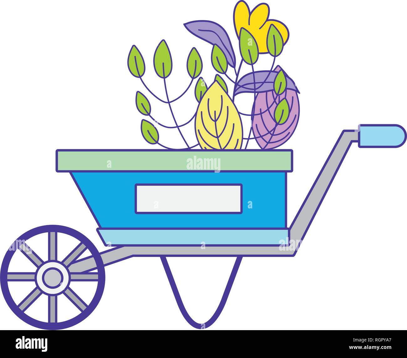cute wheelbarrow gardening with flowers garden Stock Vector Image & Art ...