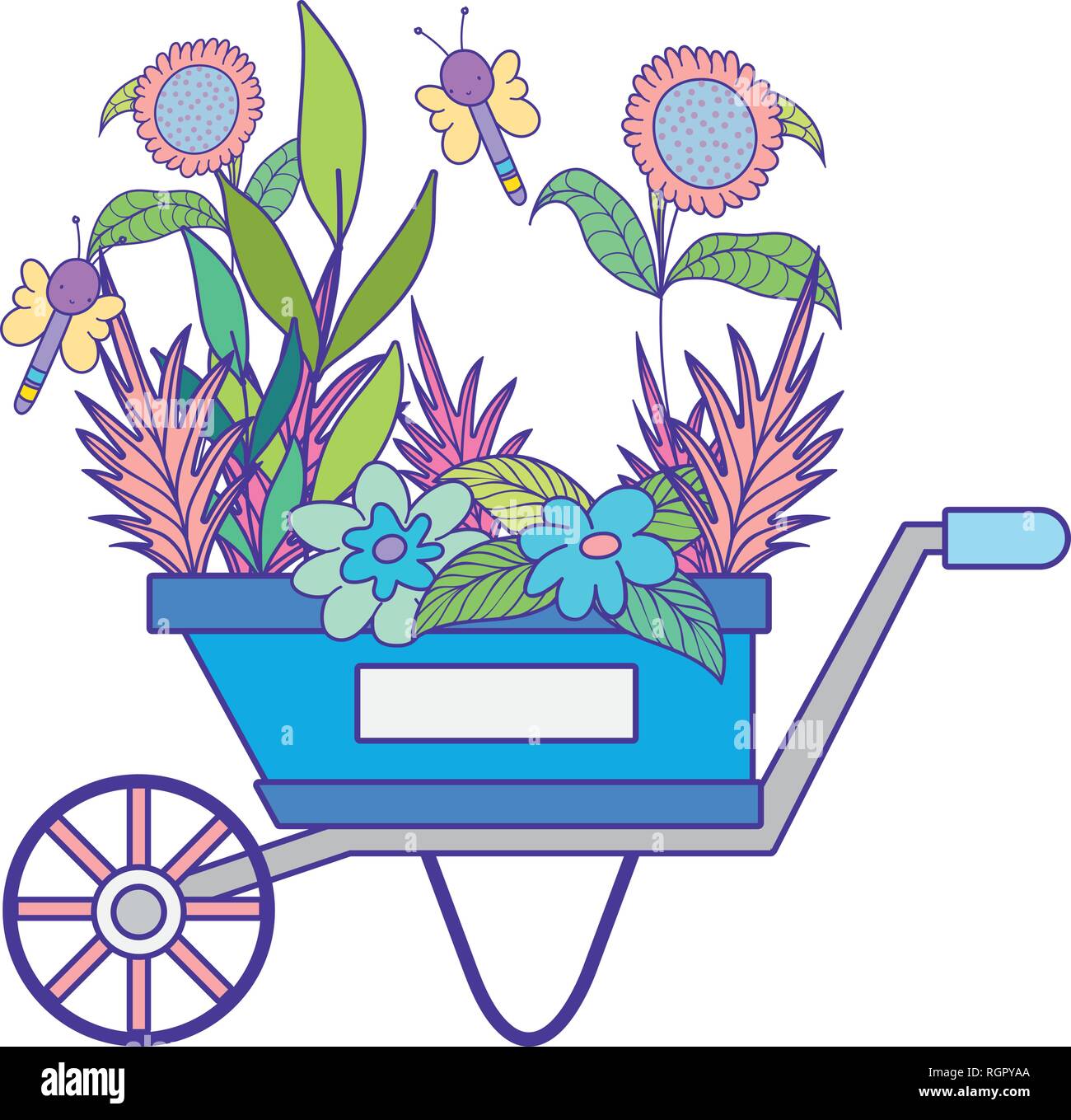 cute wheelbarrow gardening with flowers garden Stock Vector Image & Art ...