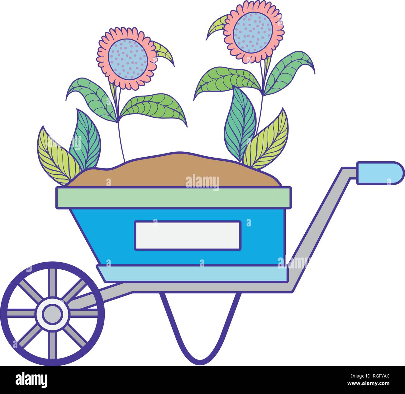 cute wheelbarrow gardening with flowers garden Stock Vector Image & Art ...