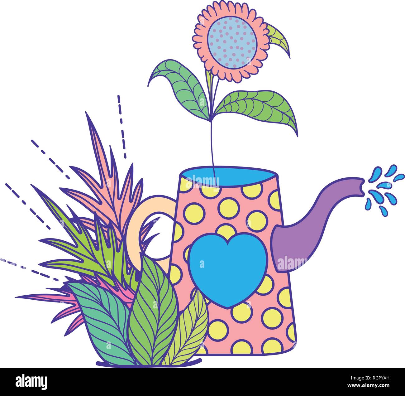 cute gardening sprinkler with flowers garden Stock Vector Image & Art ...