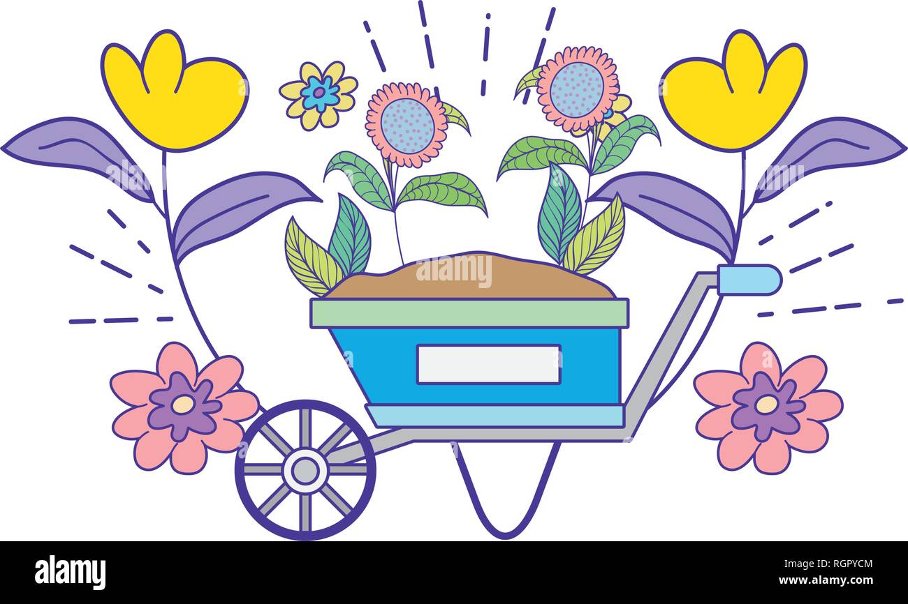 cute wheelbarrow gardening with flowers garden Stock Vector Image & Art ...