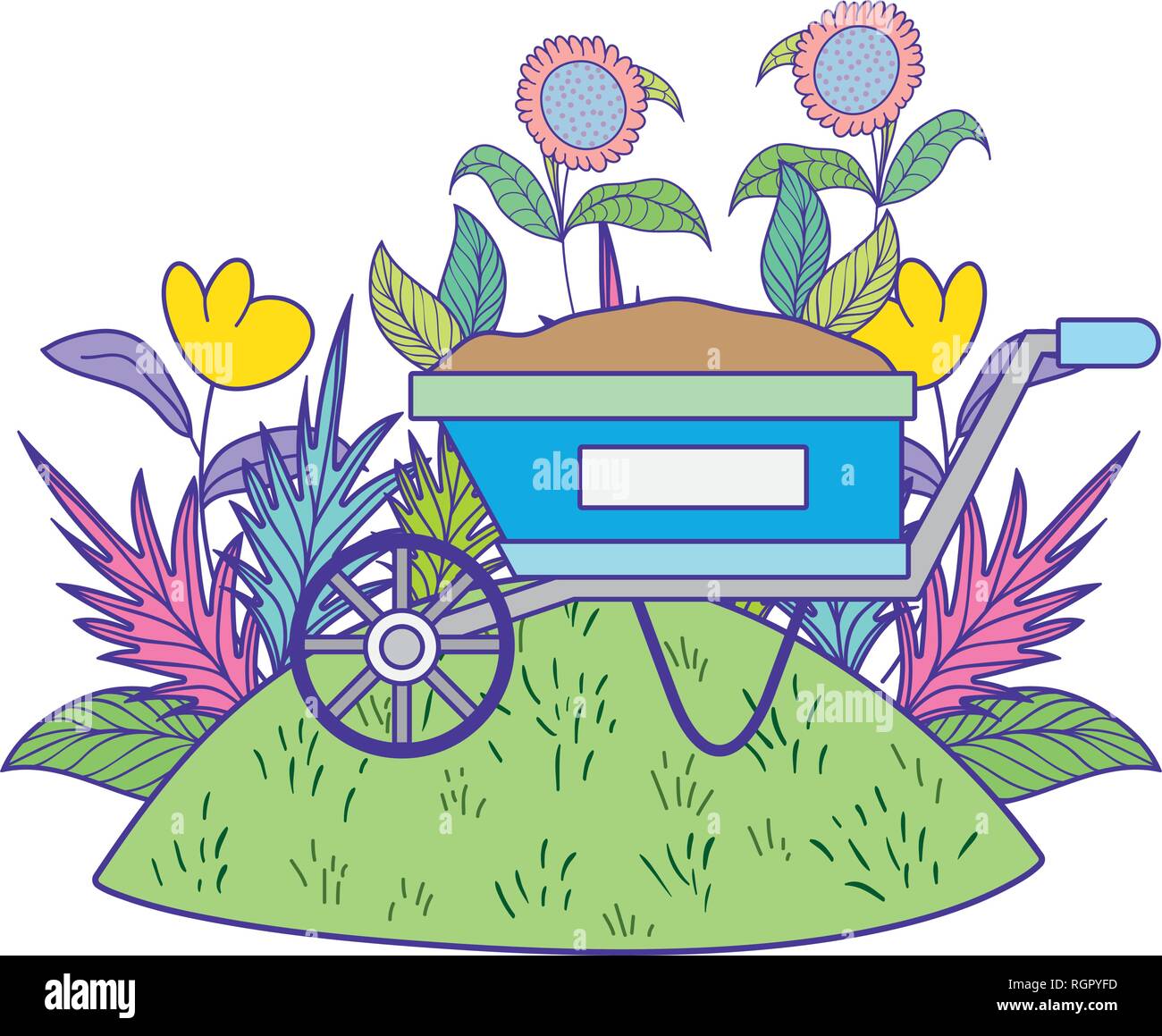 cute wheelbarrow gardening with flowers garden Stock Vector Image & Art ...