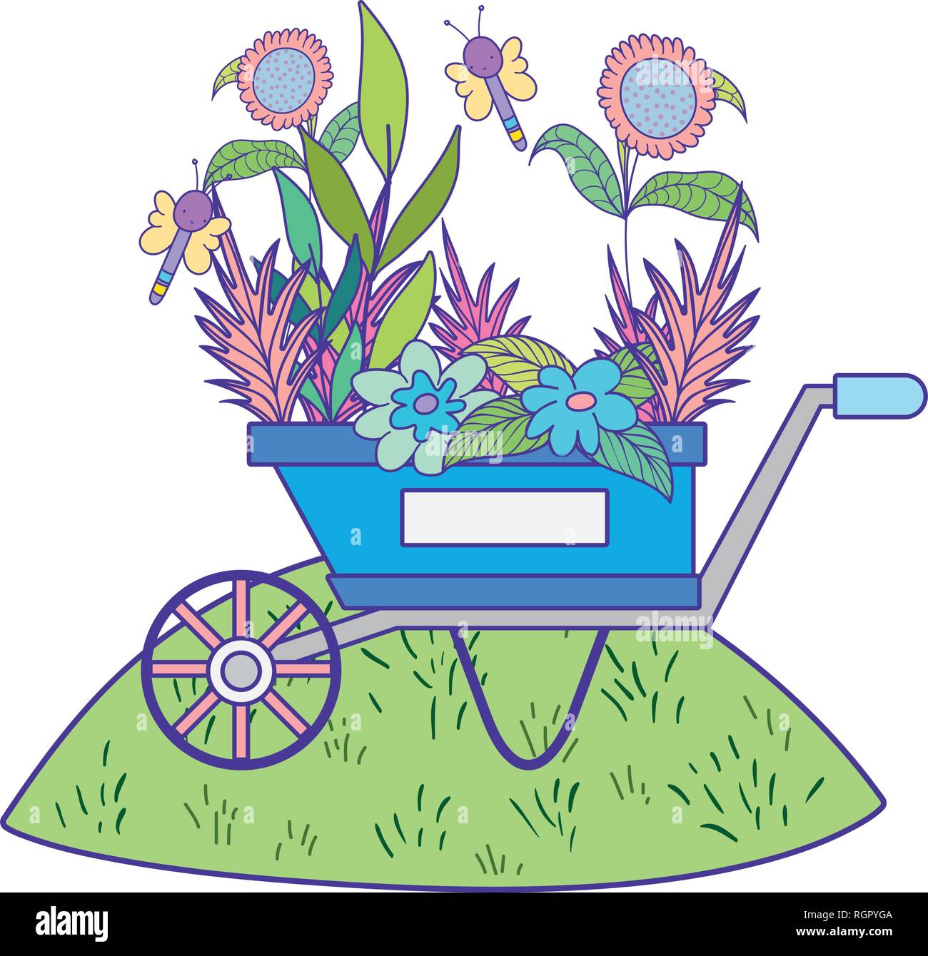 cute wheelbarrow gardening with flowers garden Stock Vector Image & Art ...
