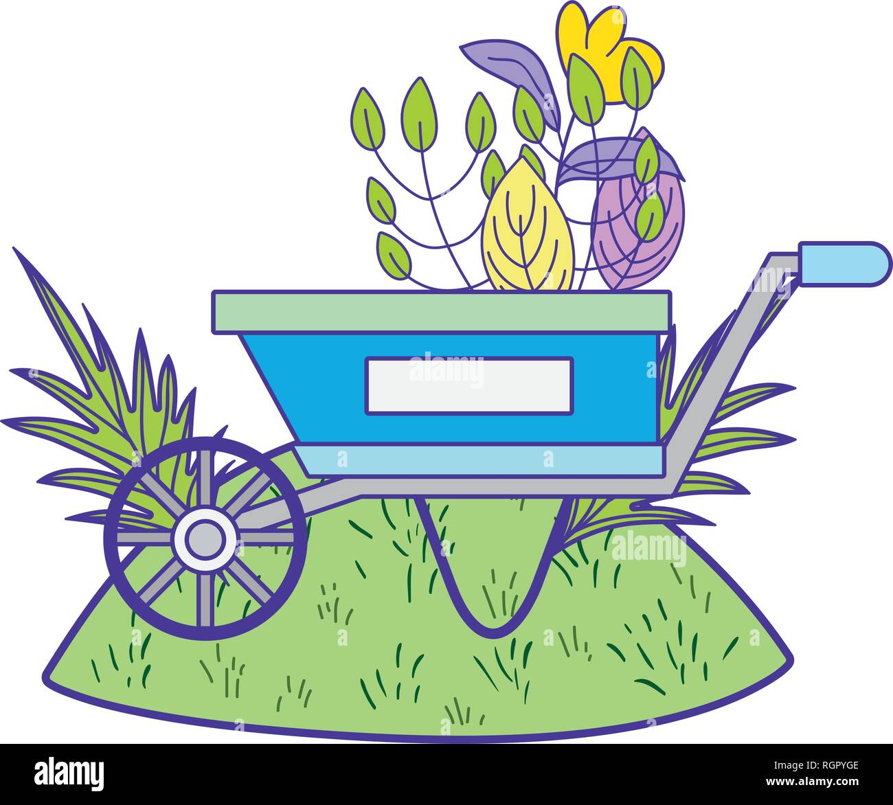 cute wheelbarrow gardening with flowers garden Stock Vector Image & Art ...