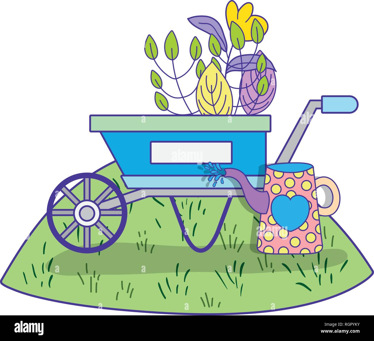 cute wheelbarrow gardening with flowers garden Stock Vector Image & Art ...
