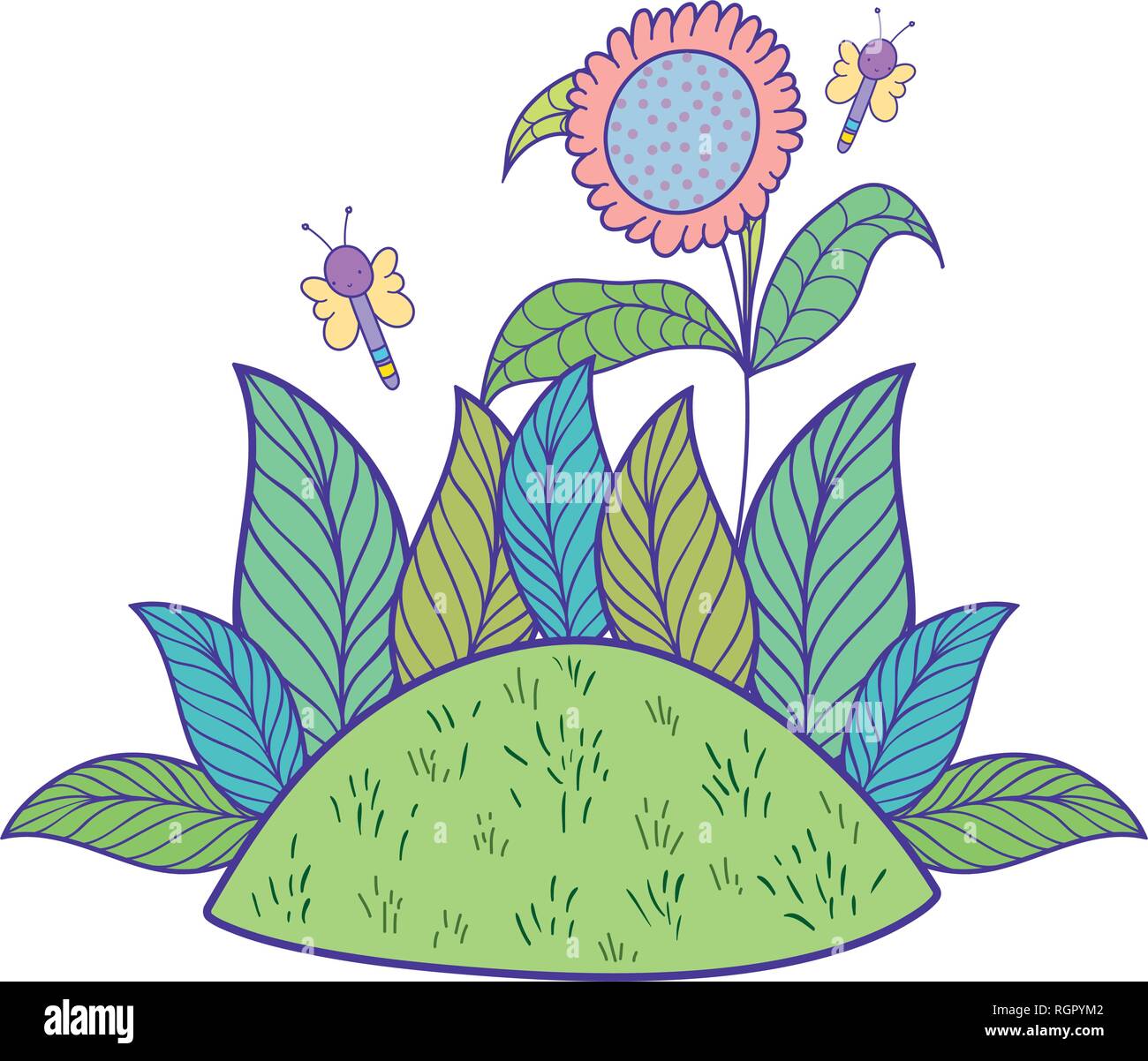 beautiful cute garden with butterflies scene Stock Vector Image & Art ...