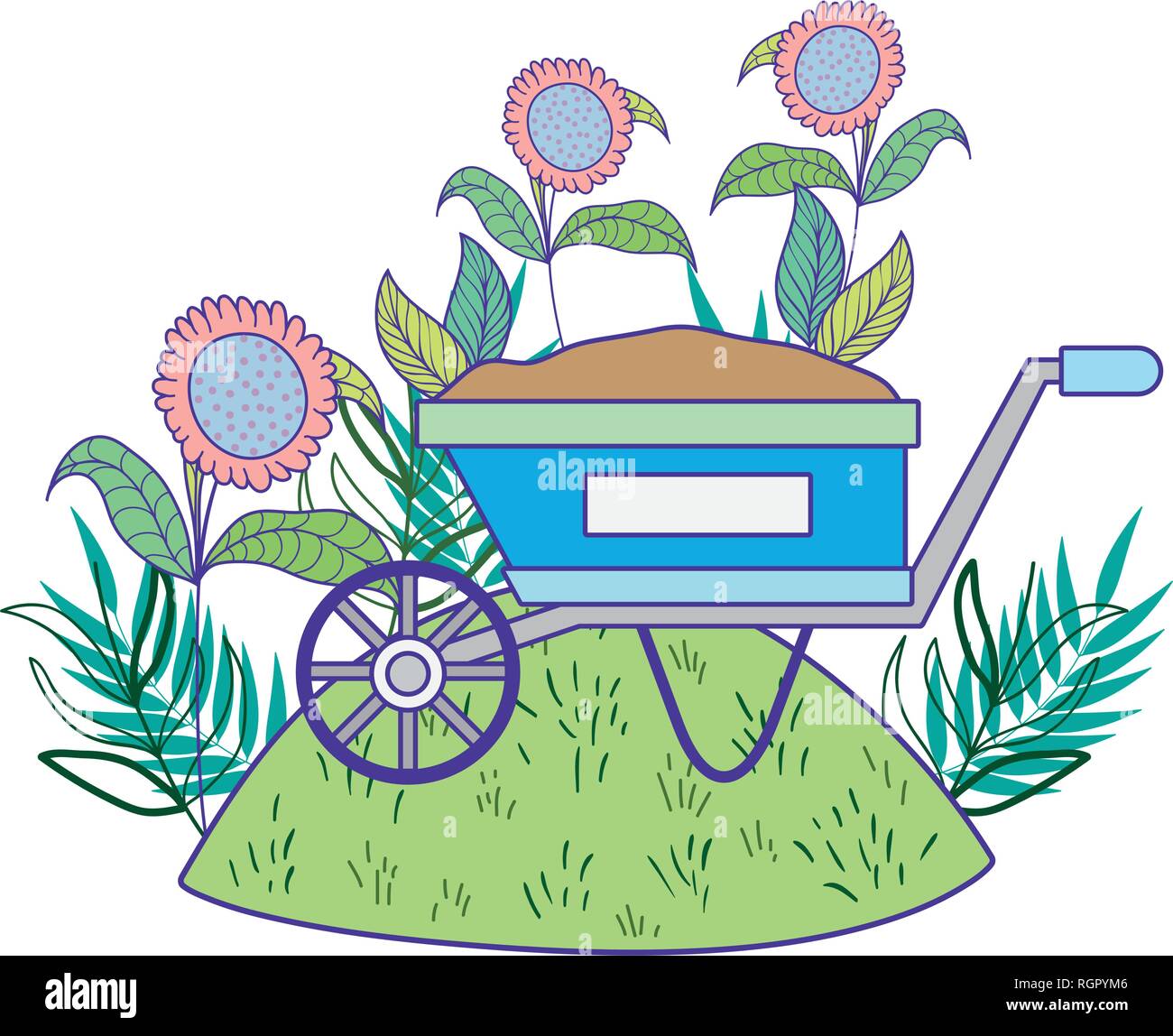 cute wheelbarrow gardening with flowers garden Stock Vector Image & Art ...