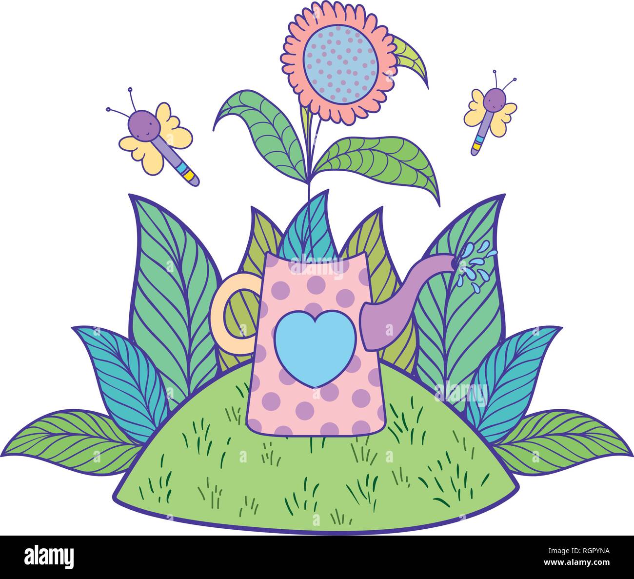 beautiful cute garden with butterflies and sprinkler Stock Vector Image ...