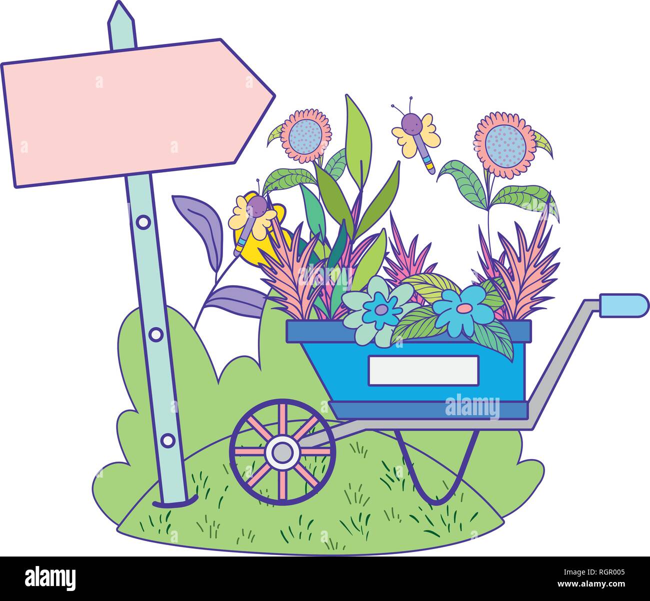 cute wheelbarrow gardening with flowers garden Stock Vector Image & Art ...