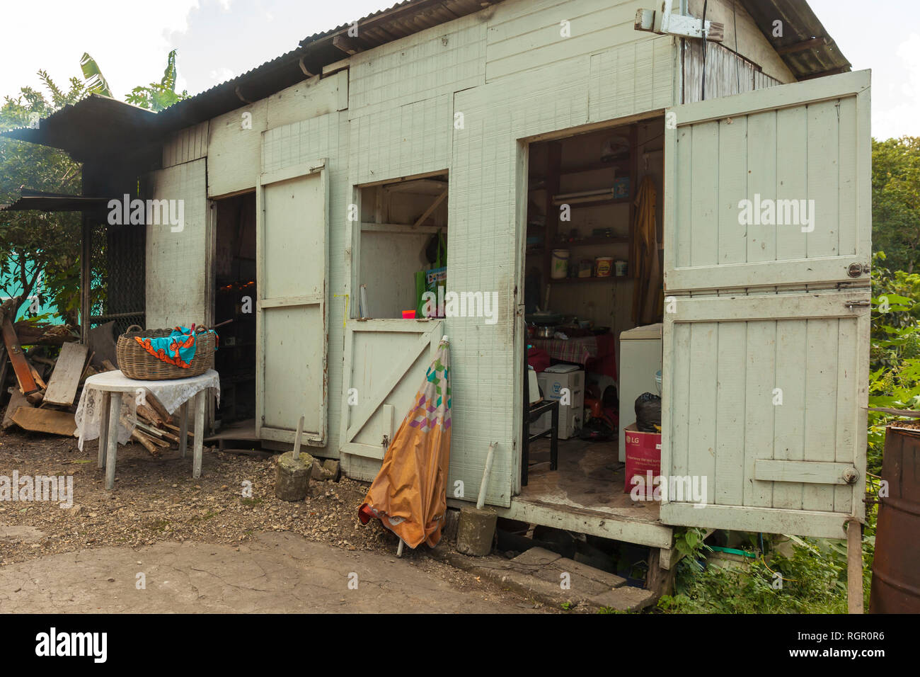 Roadside shack with a bakery shop. Saint Lucia, Caribbean. Stock Photo