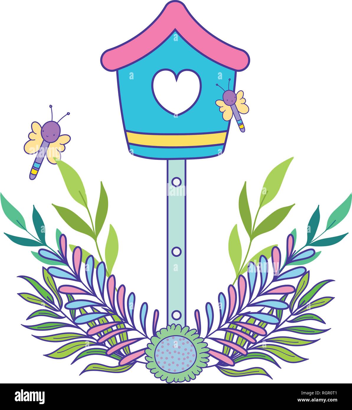 cute birdhouse wooden with leafs Stock Vector Image & Art - Alamy