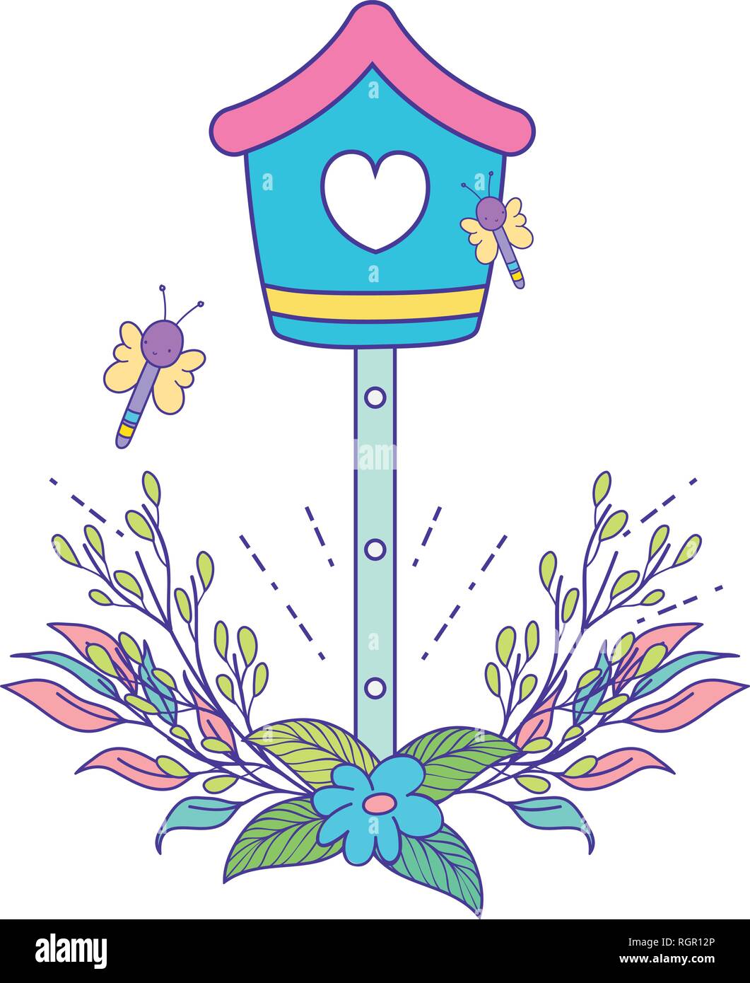 cute birdhouse wooden with leafs Stock Vector Image & Art - Alamy