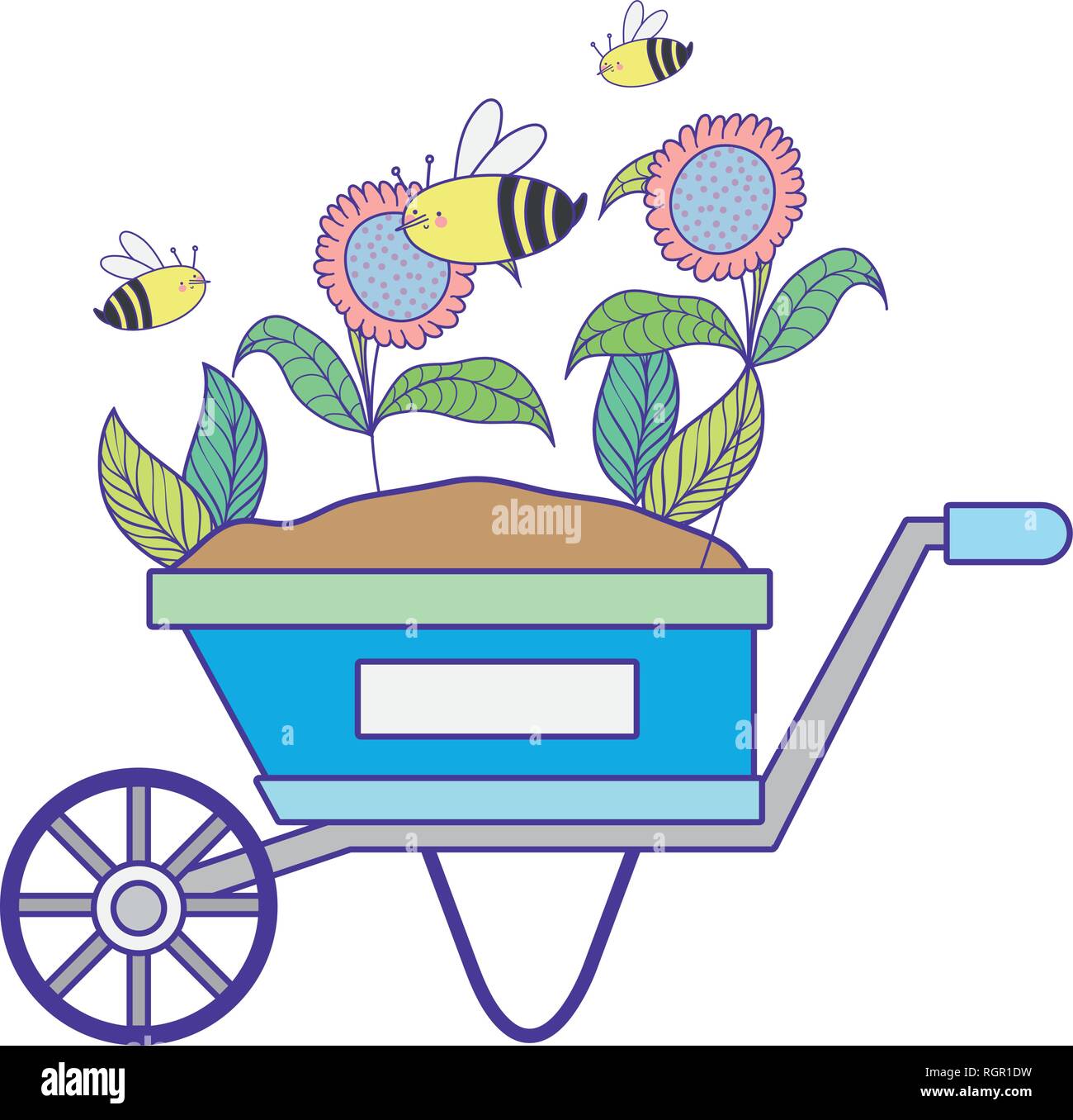 cute wheelbarrow gardening with flowers garden Stock Vector Image & Art ...