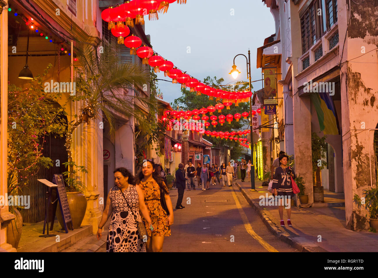 armenian street at night in George Town, Penang, Malaysia Stock Photo