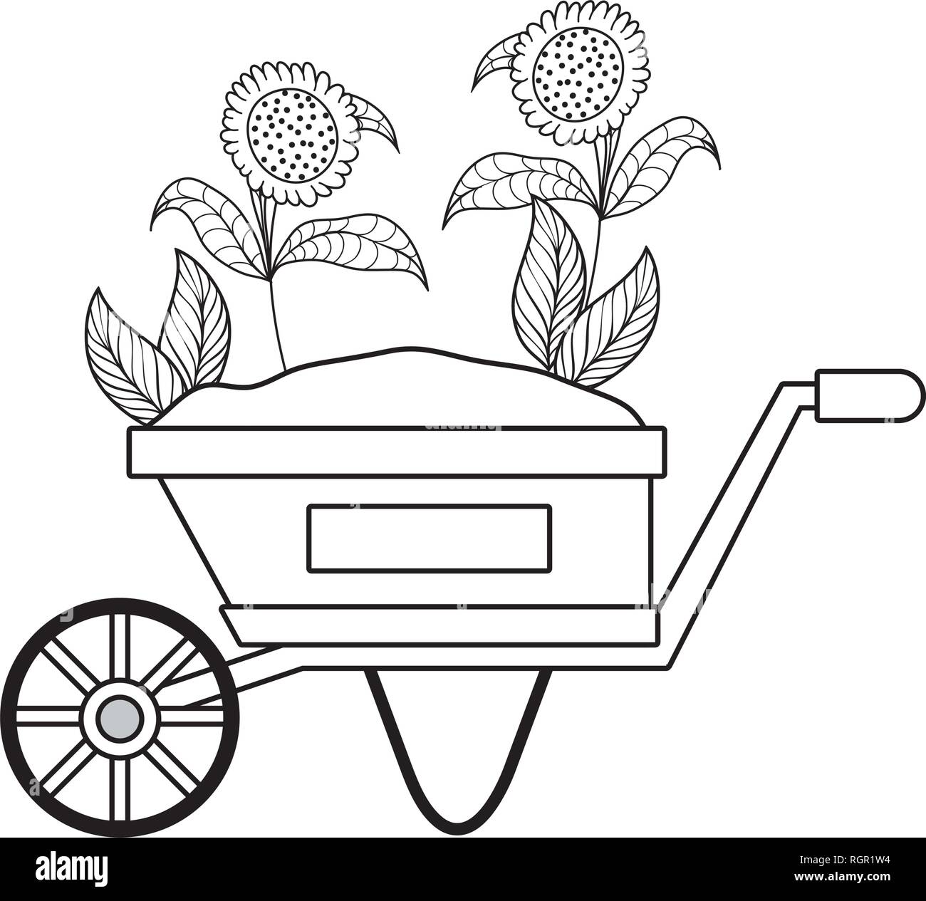 cute wheelbarrow gardening with flowers garden Stock Vector Image & Art ...